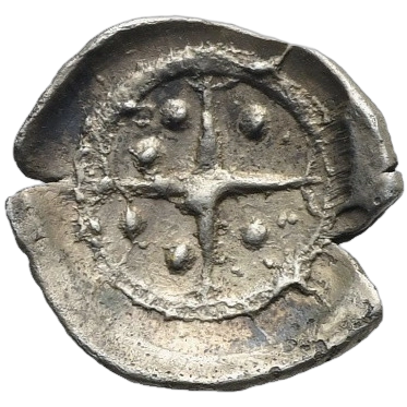 Four-spoked wheel with two pellets in first and second quarters and one in the third and fourth (mark of value); all within shallow incuse circle.