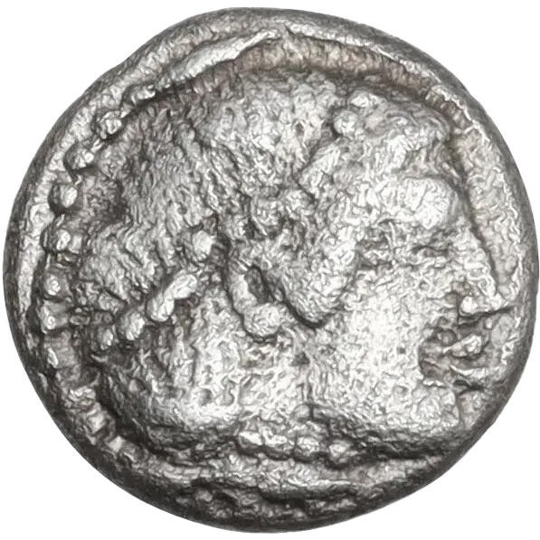 Head of Arethusa facing right, wearing pearl tainia, and pearl necklace