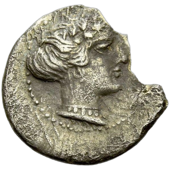 Wreathed head of Demeter to right.