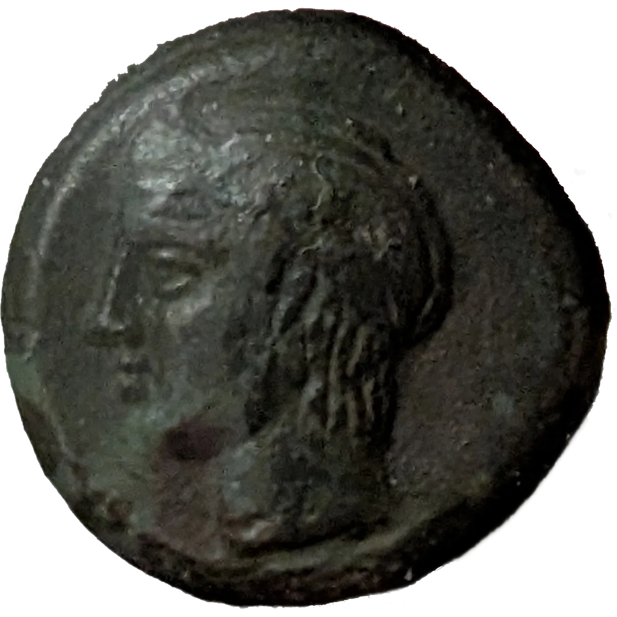 Head of Apollo to left, wearing tainia