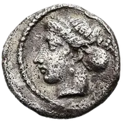Head of Arethusa left, wearing ampyx and sphendone