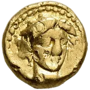 Head of the nymph Kyrene facing slightly right, wearing pendant earrings