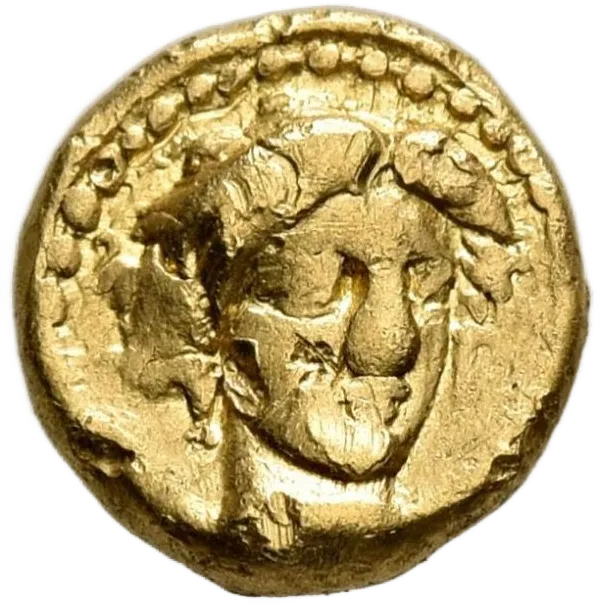 Head of the nymph Kyrene facing slightly right, wearing pendant earrings