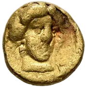 Head of the nymph Kyrene facing slightly right, wearing pendant earrings
