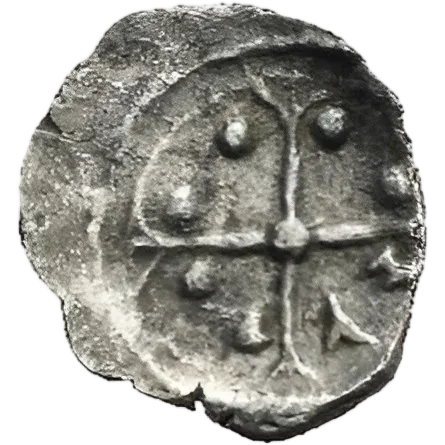 ΣΥ in the second quarter of a four-spoked wheel; two pellets in each of the other three quarters.