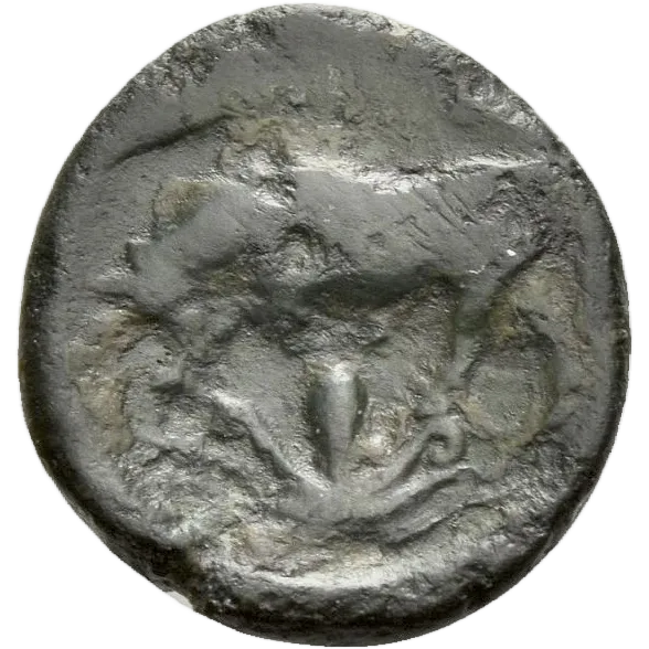 Bull standing left; octopus below