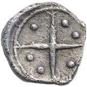Wheel with two pellets in the second and third quarters and with one in the first and fourth.